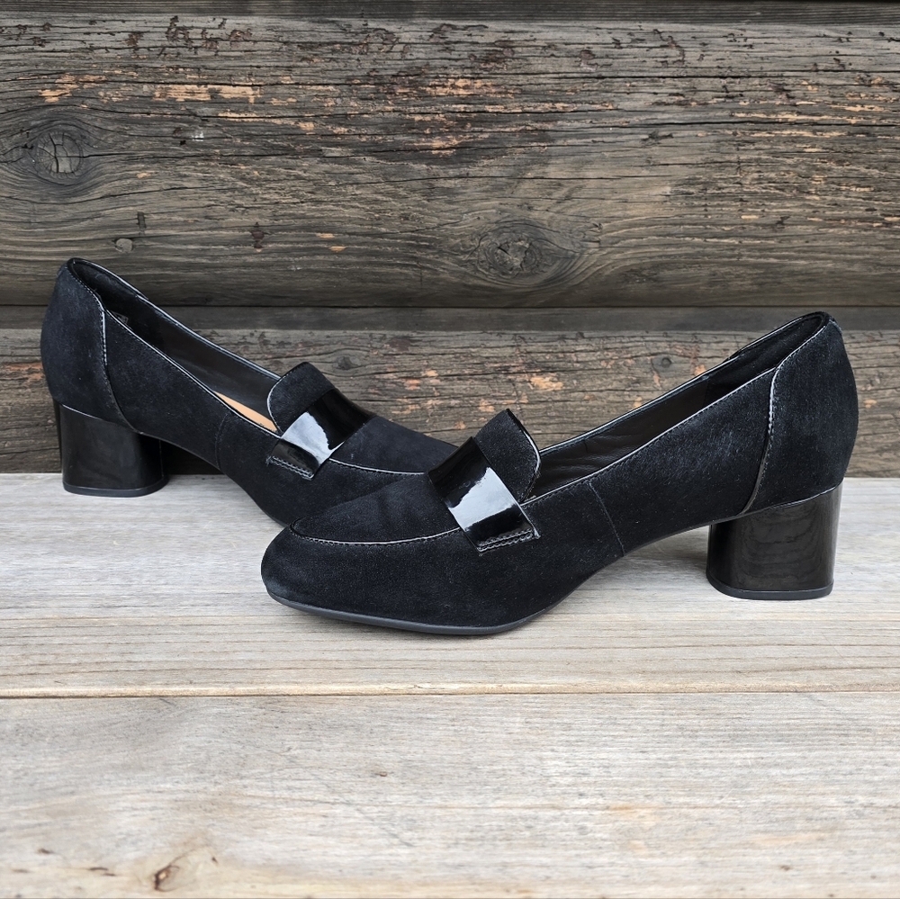 Clarks Un Cosmo Way Modern Preppy Minimalist Block Heel Comfort Loafer Pump 9M - Picture 6 of 15